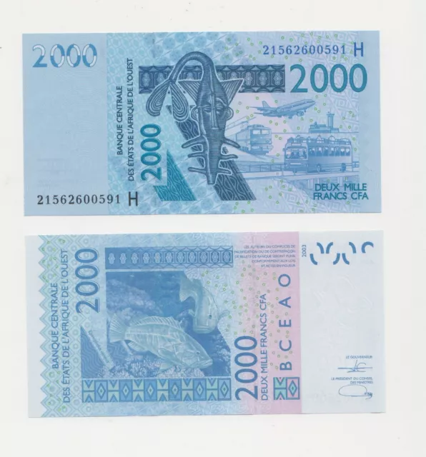 NIGER: West Africa 2000 CFA Francs Banknote- " H" 2021 Issue  in UNC condition