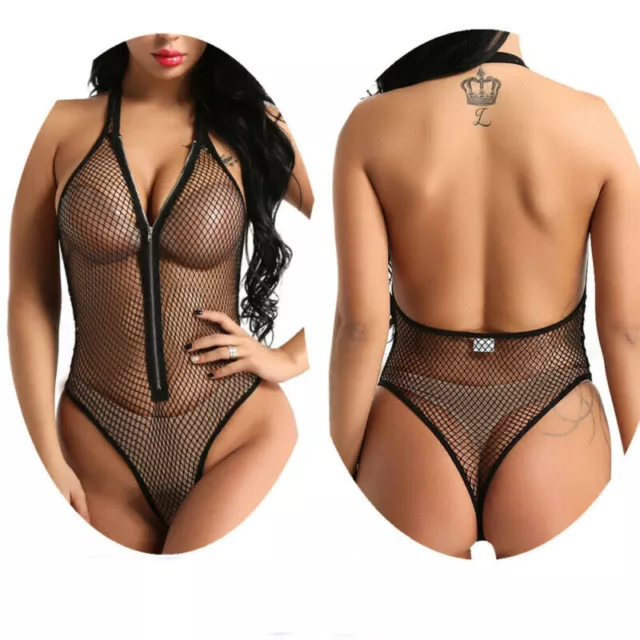 UK Sexy Women's Teddy Lingerie One Piece Crotchless Babydoll Leotard Bodysuit