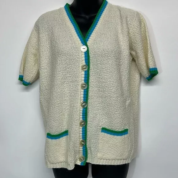 Vintage el mar knitted, short sleeve cardigan