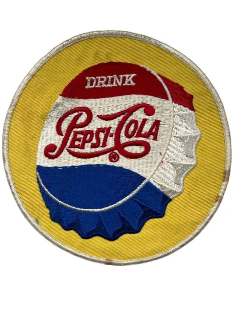 Large Vintage Drink Pepsi-Cola Script Patch Uniform Yellow Red White Blue