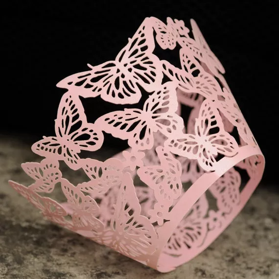 30x Pink butterfly laser cut cupcake wrappers wedding party favour decoration