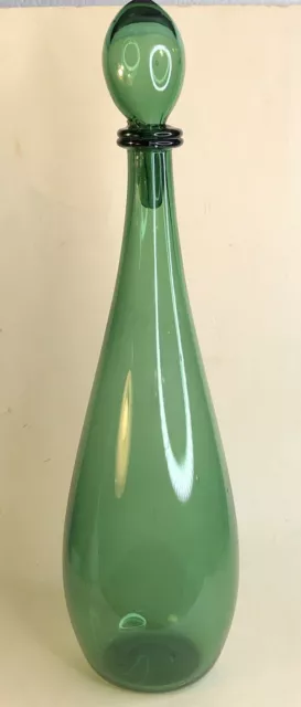 Vintage Hand Blown Green Glass Bottle Decanter w Stopper 19” Genie