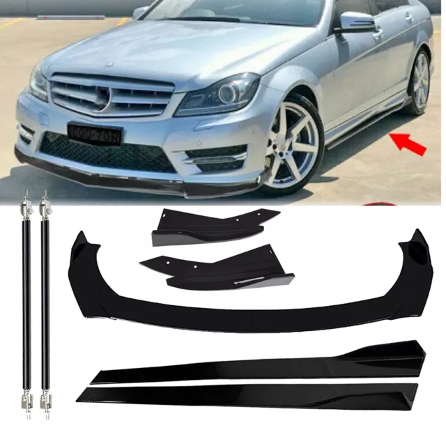 Front Bumper Lip Spoiler Splitter Side Skirt For Mercedes Benz W204 Glossy Black