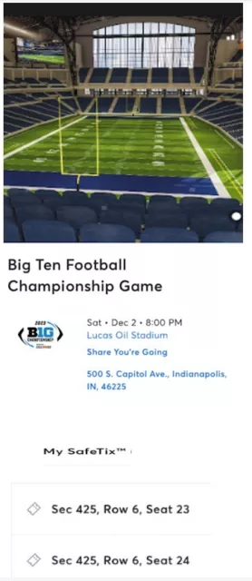 2023 Big Ten Championship Game-2 Tickets-Sec 425-Row 6,seats 23-24 Michigan,Iowa