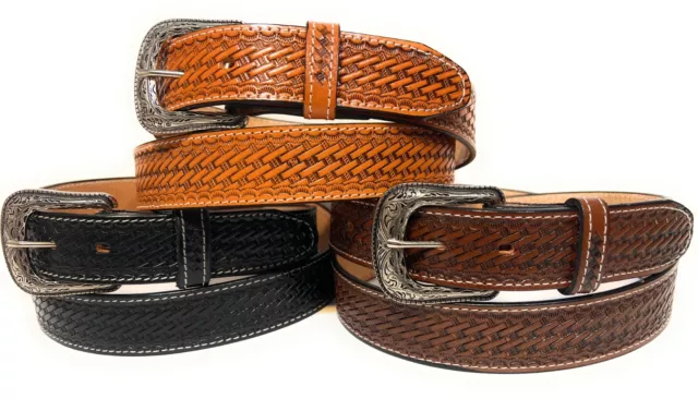 1 1/2" Mens Heavy Duty Basket Weave Western Casual Or Work Genuine Leather Belt