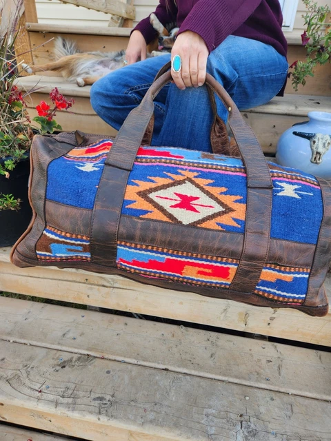 Leather Saddle Blanket Duffel Bag- Blue River