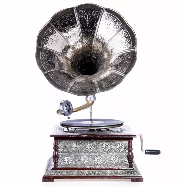 Trichtergrammophon Silber Grammophon his Masters Voice Tischgrammophon Grammofon