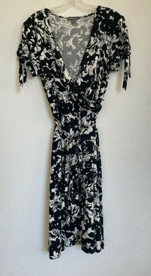 Apt. 9 Womens Black/White Floral Tie Sleeve Stretch Knit Dress Sz L