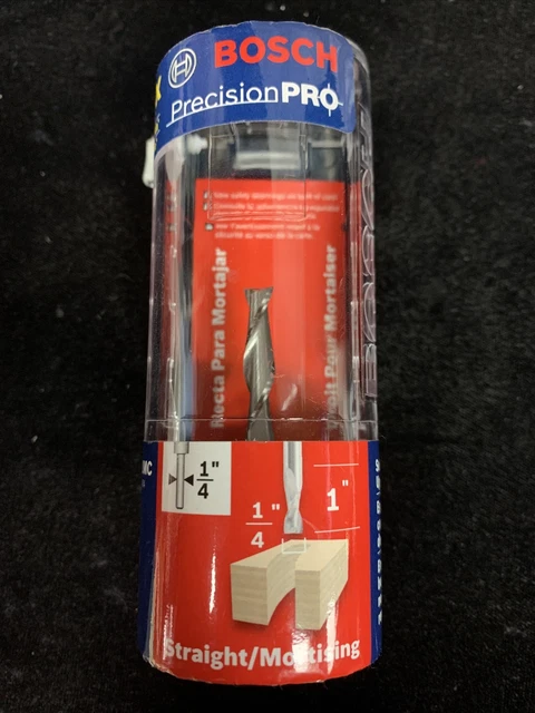 Bosch 85911MC Solid Carbide 2-Flute Downcut Spiral Bit, 1/4" x 1" Mortising