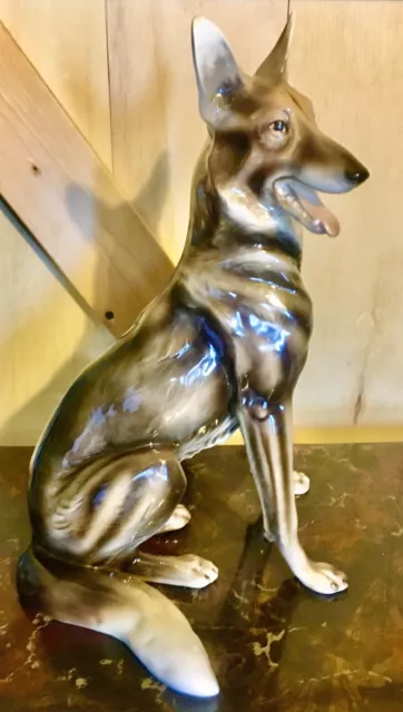 Vintage Wien Keramos German Shepard 15” Alsatian Fine Austria Porcelain Figurine