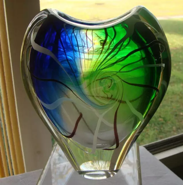 Gorgeous Murano Hand Blown Art Glass Vase 8 1/4" Heart Shape Original Label