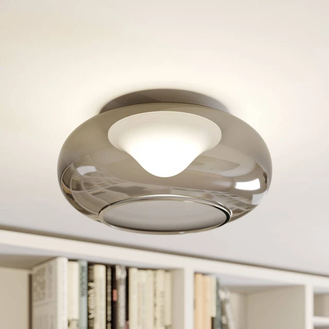 LED-Deckenlampe Mijo Rund Glas Schirm Rauchgrau Lucande Deckenleuchte Grau