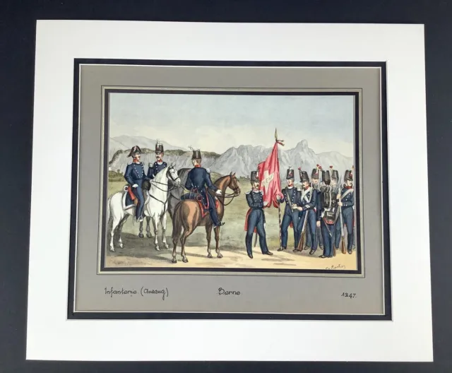 Antique Military Print Swiss Army Infantry Soldiers Berne Canton Guards 1847