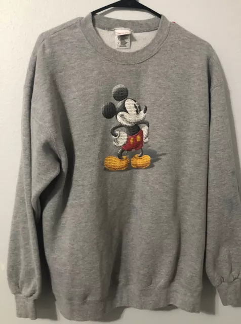 Disney Store Mens Large Gray Sweatshirt Crewneck Pullover Mickey Mouse