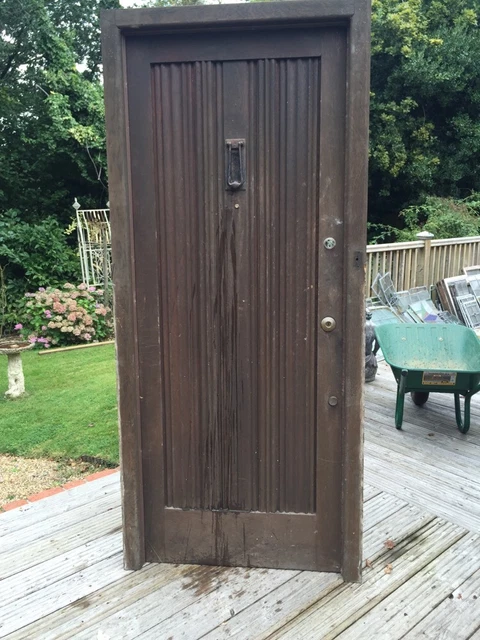 SOLID OAK FRONT DOOR AND FRAME ANTIQUE PERIOD OLD WOOD RECLAIMED WOOD 1900s.