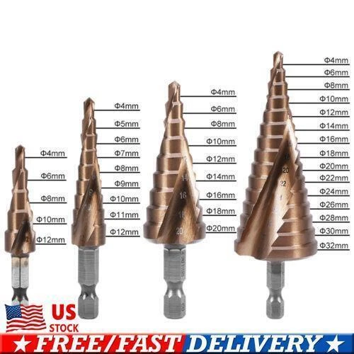 M35 Cobalt Step Drill 4-12/4-20/4-32mm Steel Drill Bit Spiral Groove hex Shank