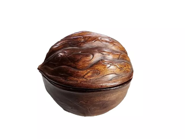 Vintage Ceramic Covered Nut Candy Dish Walnut Shaped MCM KE Dayle Rockford IL