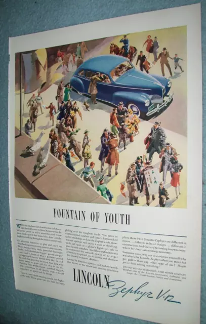 1941 41 Lincoln Zephyr V-12 large-magazine car ad -"Fountain of Youth"