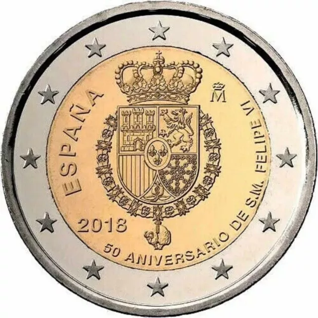 España Spain 2 Euros 2018 Commemorative 50 Aniversario del Rey Felipe VI Sc Unc