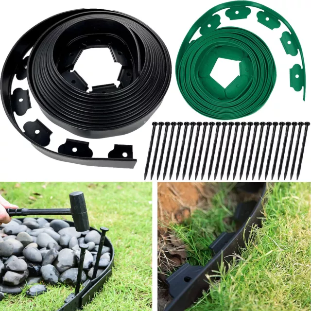 5-10Metre FLEXIBLE GARDEN BORDER GRASS LAWN PATH EDGING WITH PLASTIC PEGS STURDY