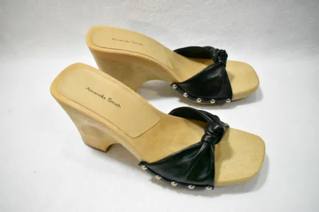 Amanda Smith Shoes Sandals Wedge Heels Black Size 8 Women's New