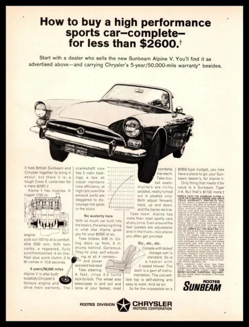1967 Rootes Sunbeam Alpine V Convertible 1725cc Engine $2567 Chrysler Print Ad