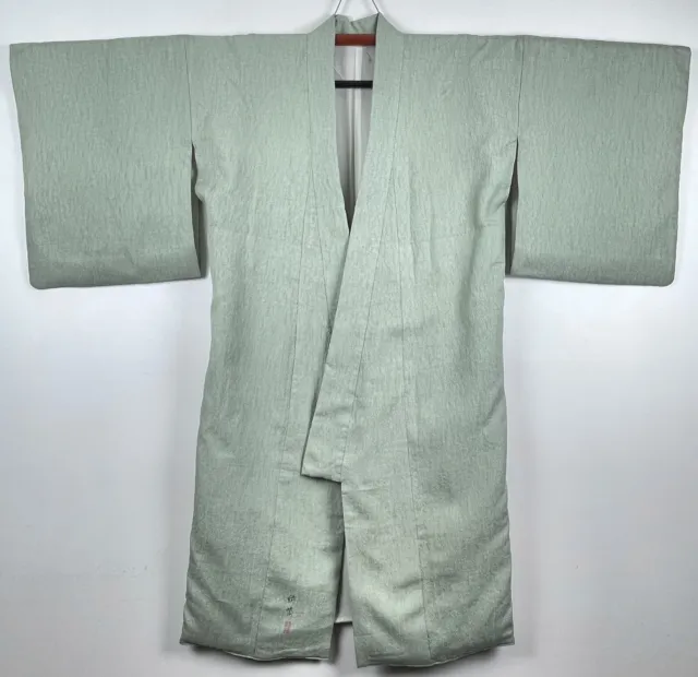 Vintage Japanese Retro 1970’s Matelasse Woven Silver Sage Silk Kimono Coat M-L