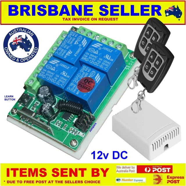 12V 4 CHANNEL 2 x REMOTE SWITCH +MOTOR REVERSING RECEIVER 10A RELAY 433MHZ NEW