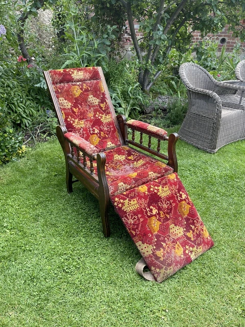 ANTIQUE RECLINING MORRIS Chair Day Bed Armchair Fire Side
