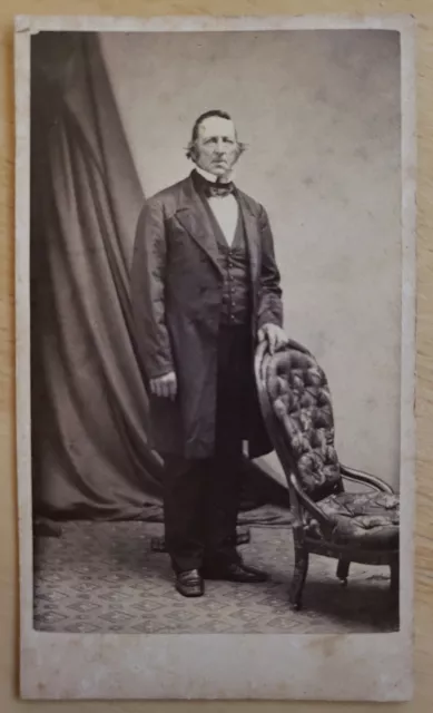 Bridgeport, CT CDV man w rumpled frock coat, full standing photo by Partridge