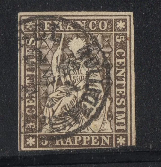 SUISSE ! Timbre ancien de 1854 n°26 5c Brun papier épais