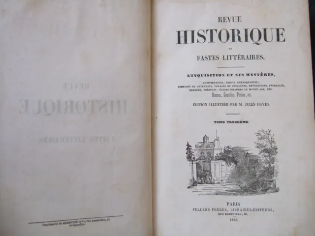 lot livres anciens, 1846, 1 volume, L'Inquisition et Ses Mystères,GRAVURES, TIII