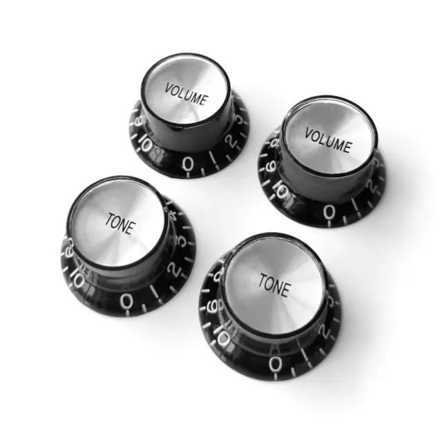 Top Hut Glocke Reflektor Knöpfe - Lautstärke Ton für Gibson & Epiphone - schwarz silber