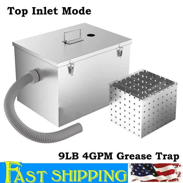 Commercial 9LBS 4GPM Grease Interceptor Stainless Steel Trap Top Inlet