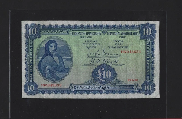 Ireland Republic  10 Pounds 1940 P-4C VF  VERY RARE