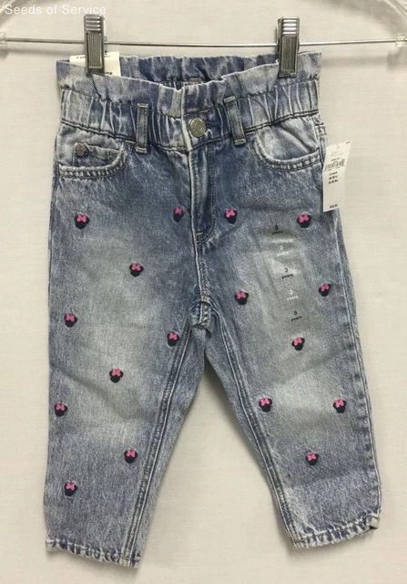 NWT Baby Gap Disney Blue Pink Black Embroidered Minnie Mouse Jeans Girl 3T