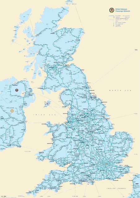 UK TRAIN MAP RAIL PASSENGER NETWORK BR UTA CIE 1963 Size A1 uk-train-map-rail-passenger-network-br-uta-cie-1963-size-a1