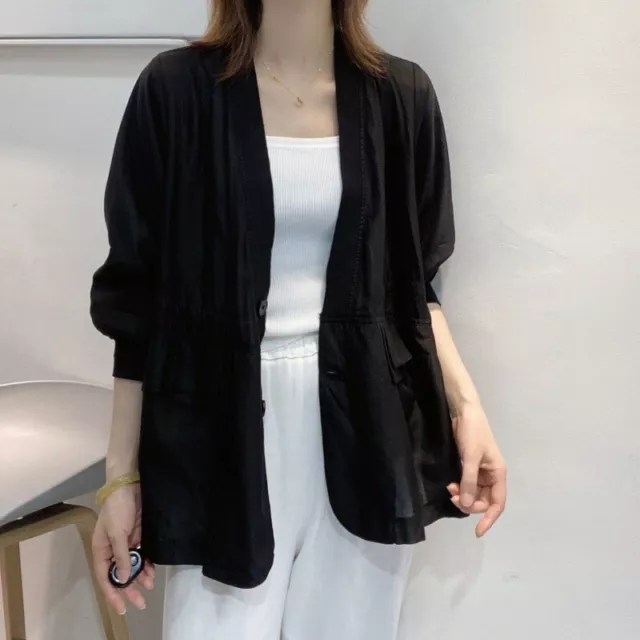 Women Cotton Linen Jacket Loose Thin Coats Outwear Top New Fashion Casual Summer