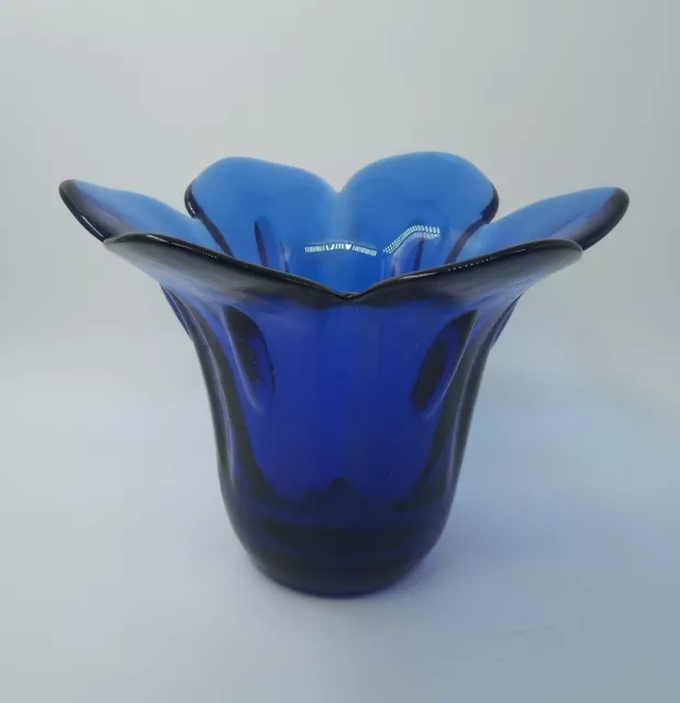 Cobalt Blue Glass Posy Vase/Bowl Flower/Petal Design 11.75cm Tall