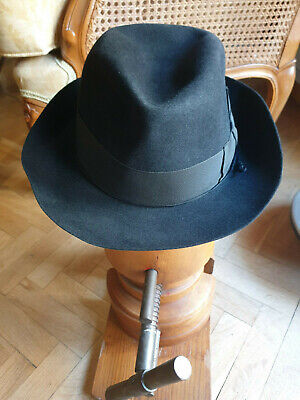 Vintage Borsalino Alessandria Fedora Hat, size 54, Black. 5 cm Brim.