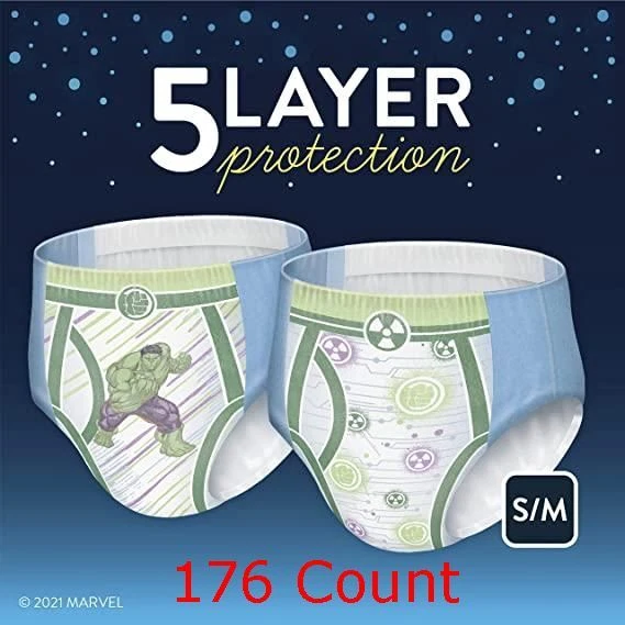 GoodNites Boys S/M 176 Count Nighttime Underwear Size 6-8 Marvel Hulk 4X22Ct