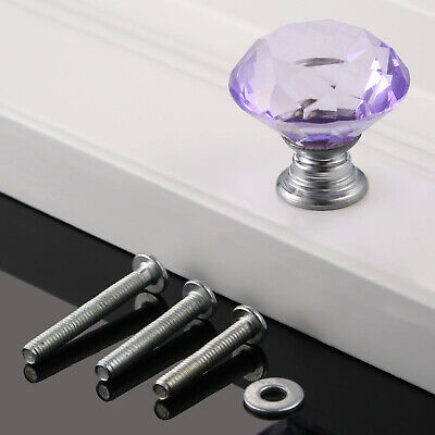 30mm Diamond Shaped Purple Crystal Glass Knob Handle Drawer Cabinet Door Pull