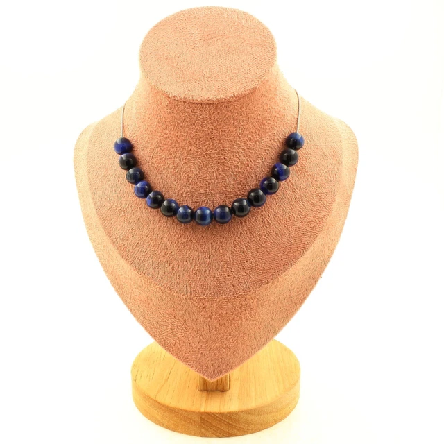 Collier 4 perles Obsidienne noire 8 mm Chaine en acier inoxydable