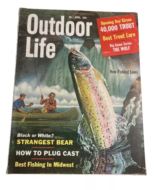 Outdoor Life  Vintage Rare Magazine April 1961 Bears  Fishing Trout/ Adds