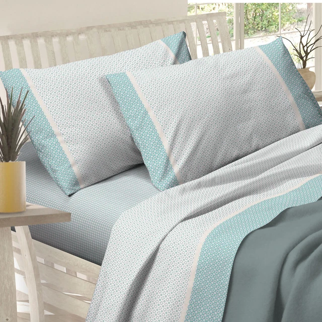 Completo Lenzuola Matrimoniale 2 Piazze Cotone Preziosa Alba 42 Acqua Marina