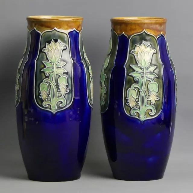 A Pair Of Royal Doulton Art Pottery Vases By Maud Bowden & Lily Partington 1910