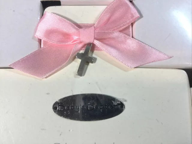 New Baby Baptism Wall Cross Gift”Blessed W / Love An Angel From Above” Pink Bow