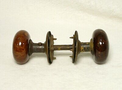 Victorian Tiger Glass Door Knob 2" on Iron Screw Set Square Spindle w/ Rosettes