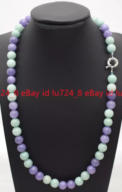 Natural 6/8/10mm Lavender Chalcedony &Blue Aquamarine Gems Round Beads Necklace