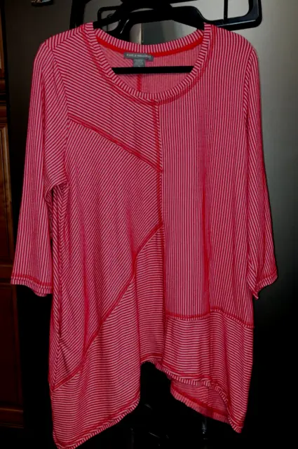 Nwot 1X Kate & Mallory Red White Long Tunic Top Poly Rayon Spandex #Lv1